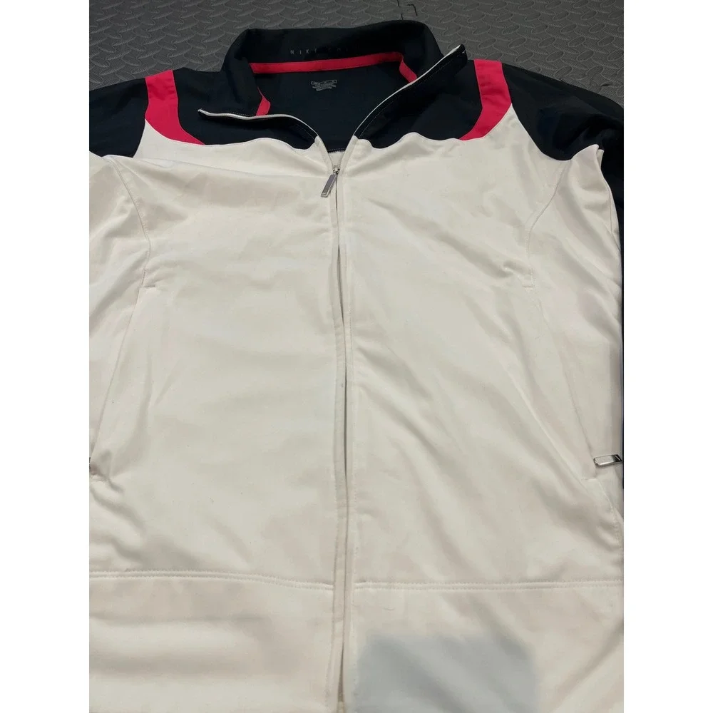 Nike Golf Jacket Womens M White Black Pink Full Zip NikeFitDry Track‎ Coat